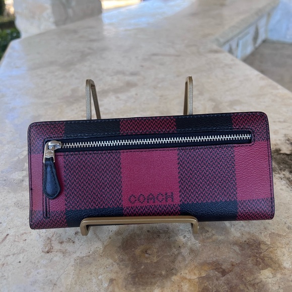 Coach buffalo Plaid Check Reversible Tote Handbag&wallet Red Black - Picture 10 of 13